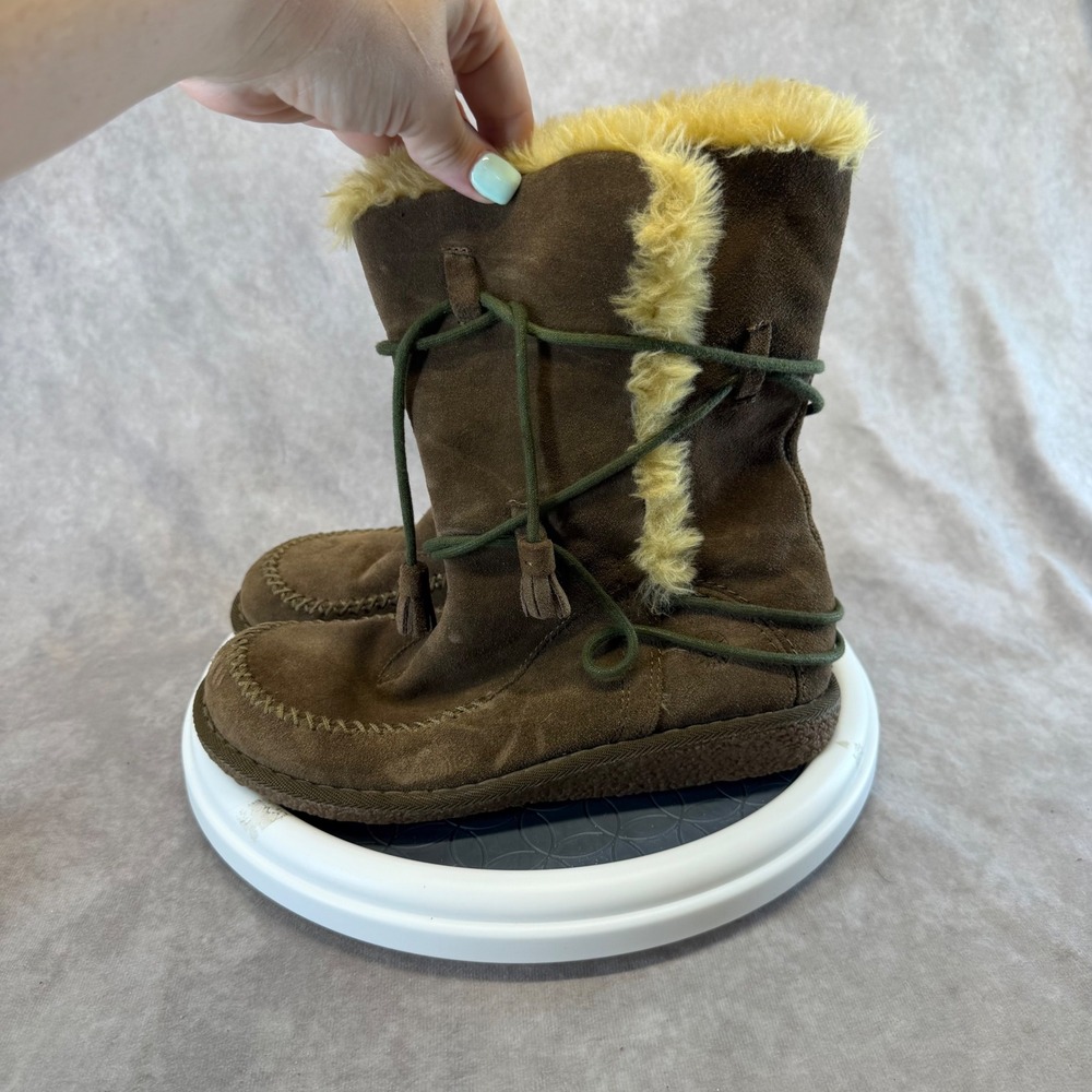 Earth Spirit Willow Boots Womens 7 Brown Leather Faux Fur Moccasin Tassel